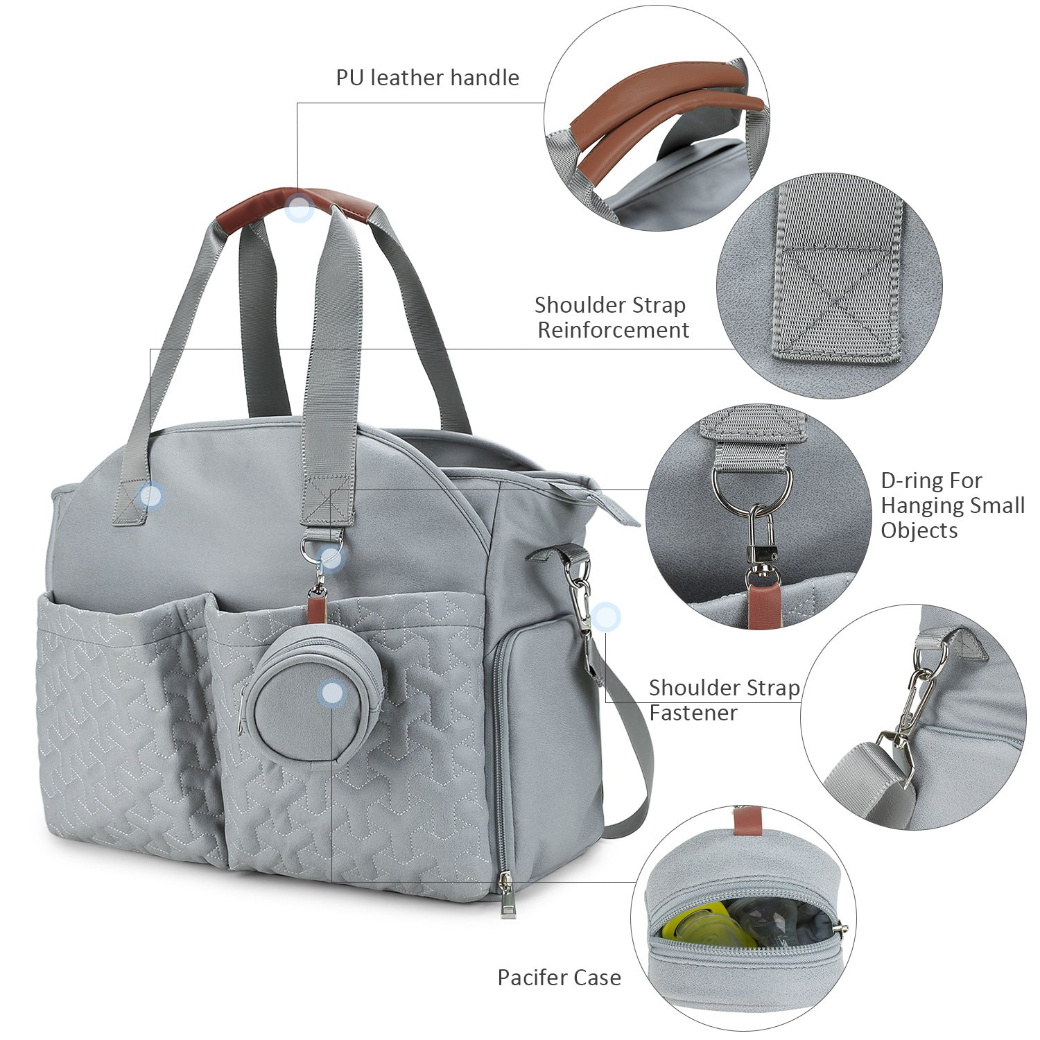 Close up of insulated bottle pockets inside the nappy bag