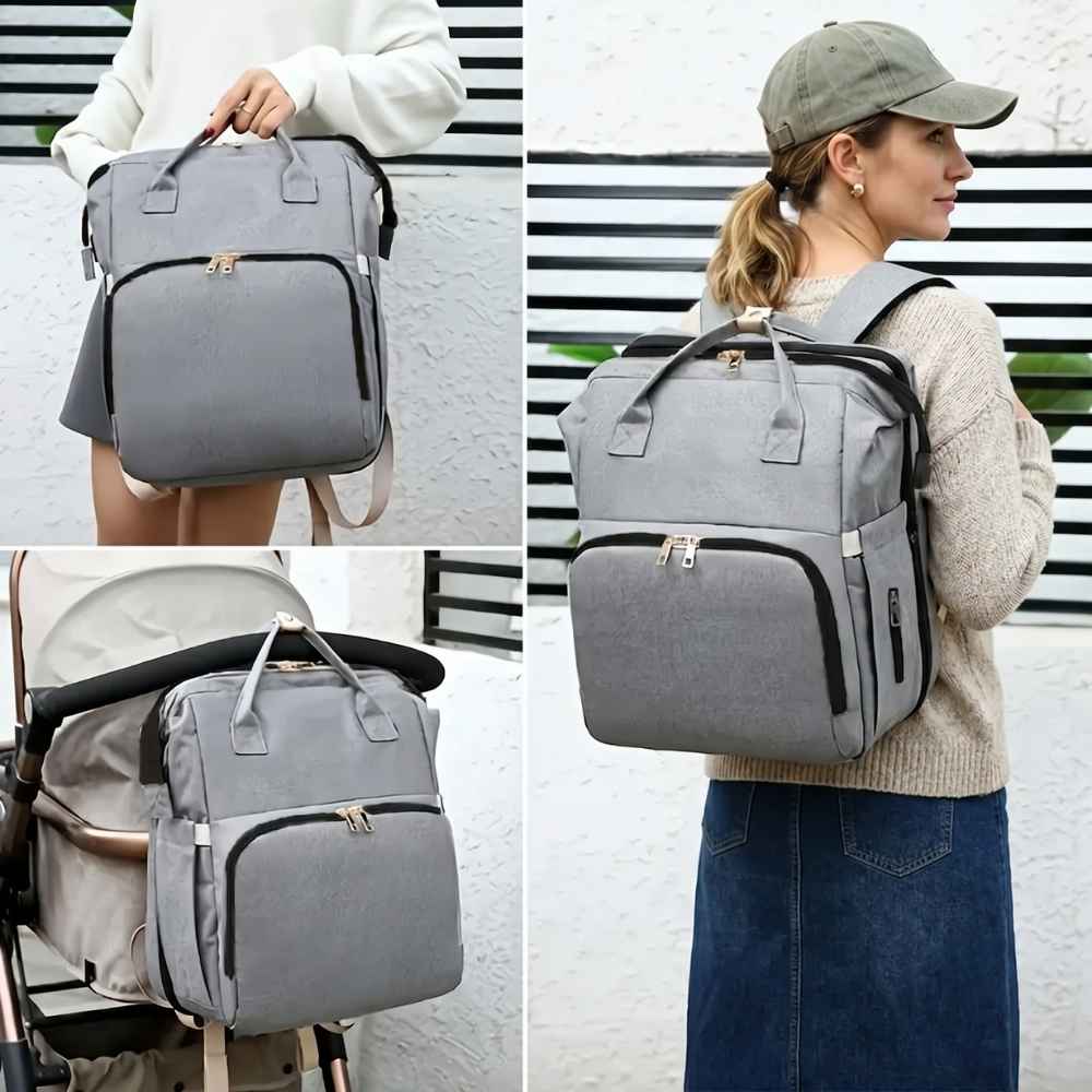 Nappy Bag Backpack with Fold-Out Bassinet
